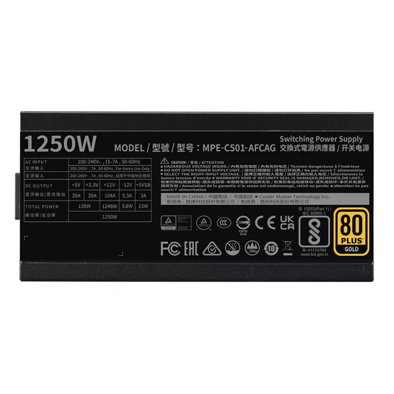 COOLER MASTER Power Supply Mwe 1250 V2 Gold Full Modular 1250w ATX Black