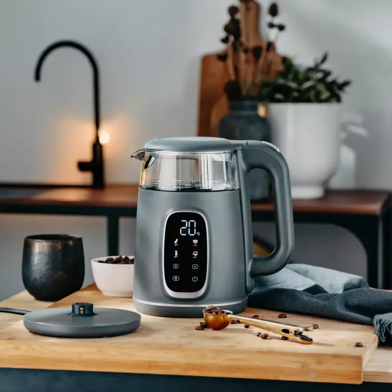 Electric kettle Adler AD 1305 G — 1.7 L, 2200 W, adjustable thermostat, LED display, grey