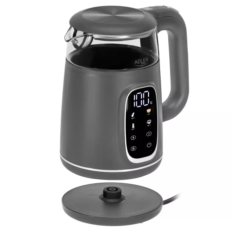 Electric kettle Adler AD 1305 G — 1.7 L, 2200 W, adjustable thermostat, LED display, grey