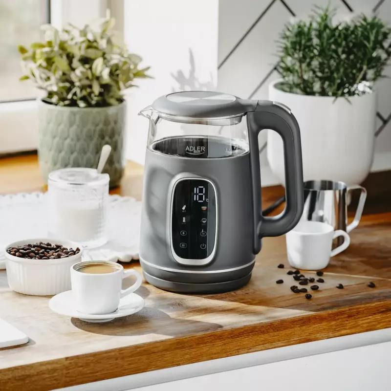 Electric kettle Adler AD 1305 G — 1.7 L, 2200 W, adjustable thermostat, LED display, grey