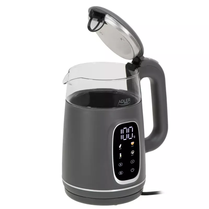 Electric kettle Adler AD 1305 G — 1.7 L, 2200 W, adjustable thermostat, LED display, grey