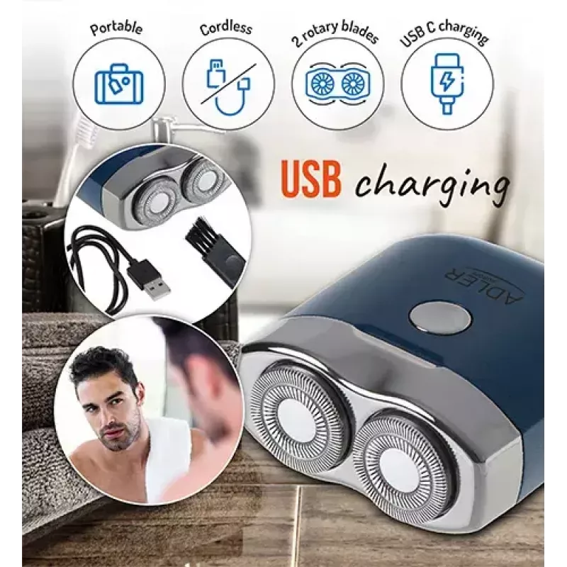 Rotation shaver Adler AD 2937, 2 rotary heads, rechargeable Li-Ion 250 mAh, washable, cordless, blue