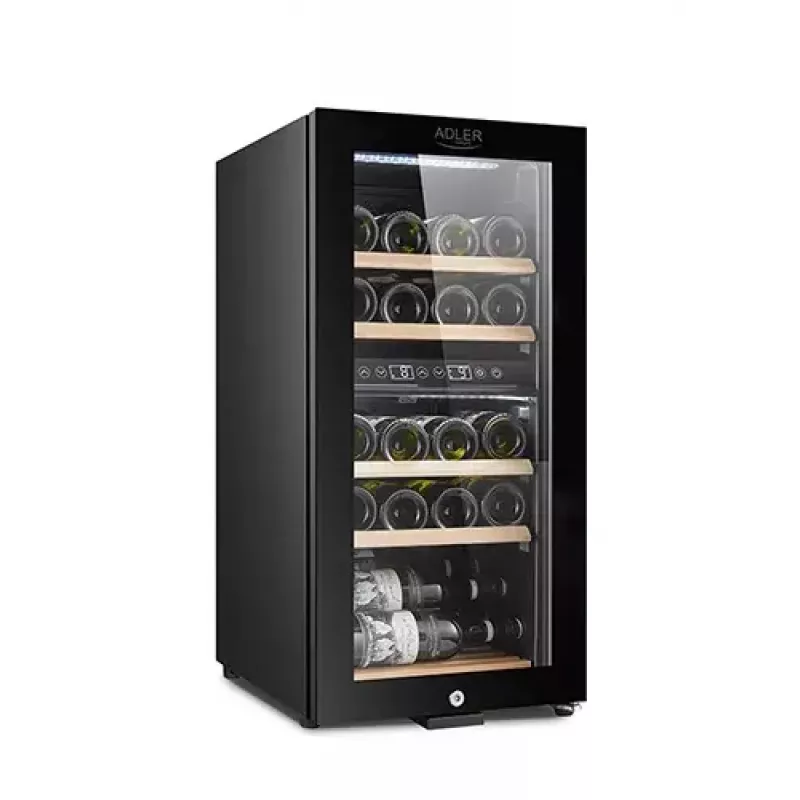 Thermoelectric wine cooler Adler AD 8080, freestanding black, 24 bottles, 2 zones, 60 L, touch control