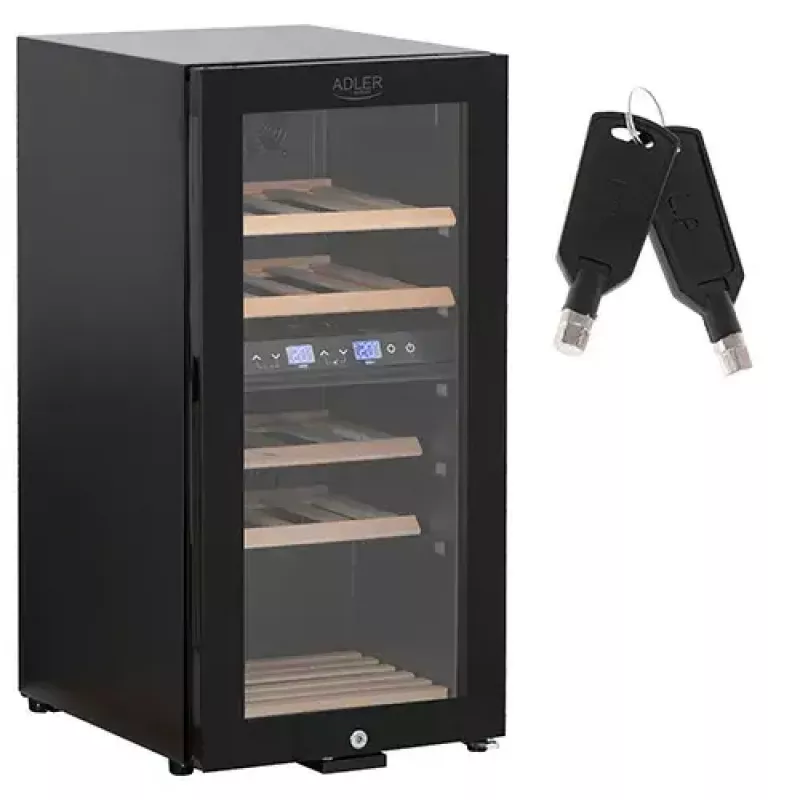 Thermoelectric wine cooler Adler AD 8080, freestanding black, 24 bottles, 2 zones, 60 L, touch control