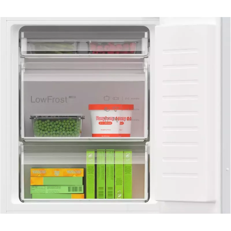 Built-in fridge-freezer Bosch Serie 4 KIV86VFE1 — 267 L total (183 L fridge / 84 L freezer), bottom freezer, white