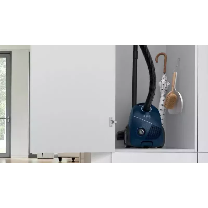 Cylinder vacuum Bosch Serie 2 BGBS2BU1T — 850 W, 3.5 L dust bag, 8 m radius, blue