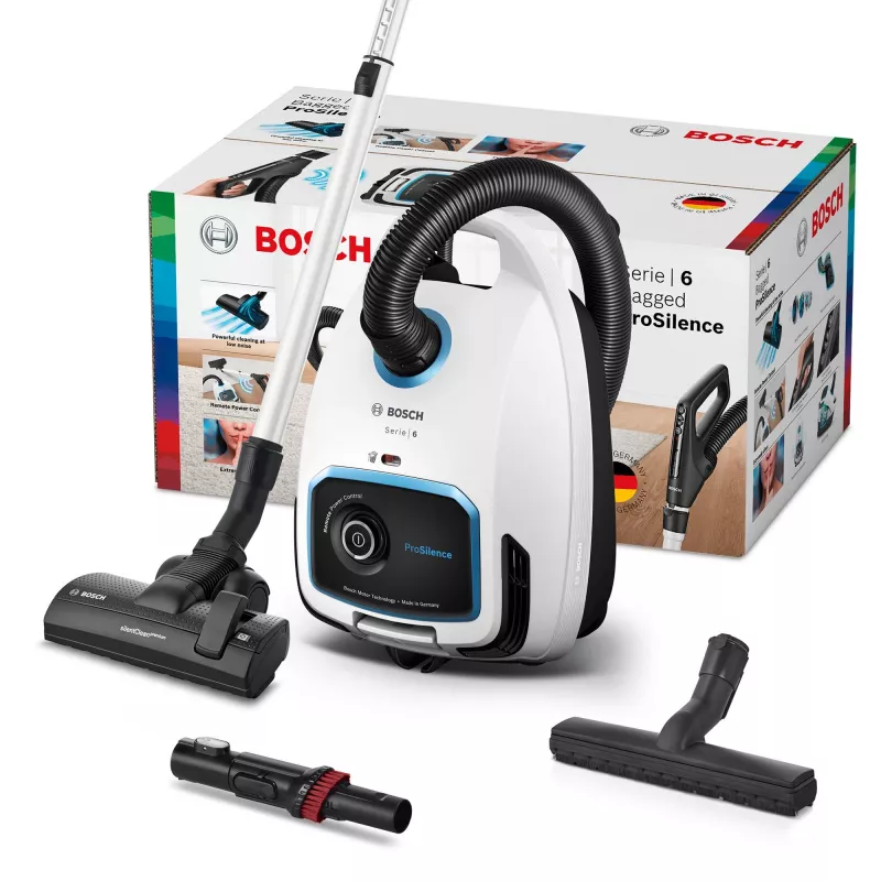 Cylinder vacuum Bosch Serie 6 BGB6SIL1 — 700 W, 4 L dust bag, HEPA 13, 12 m radius, white