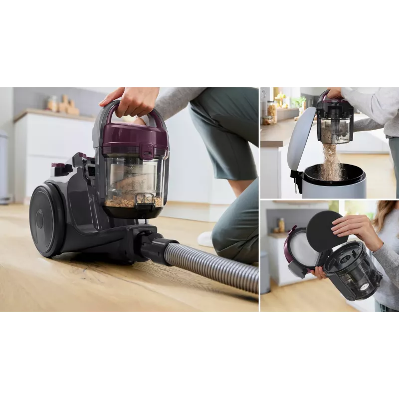Cylinder vacuum Bosch BGC05AAA1 — 700 W, 1.5 L bagless, HEPA 12, telescopic stainless steel tube, 9 m radius, grey