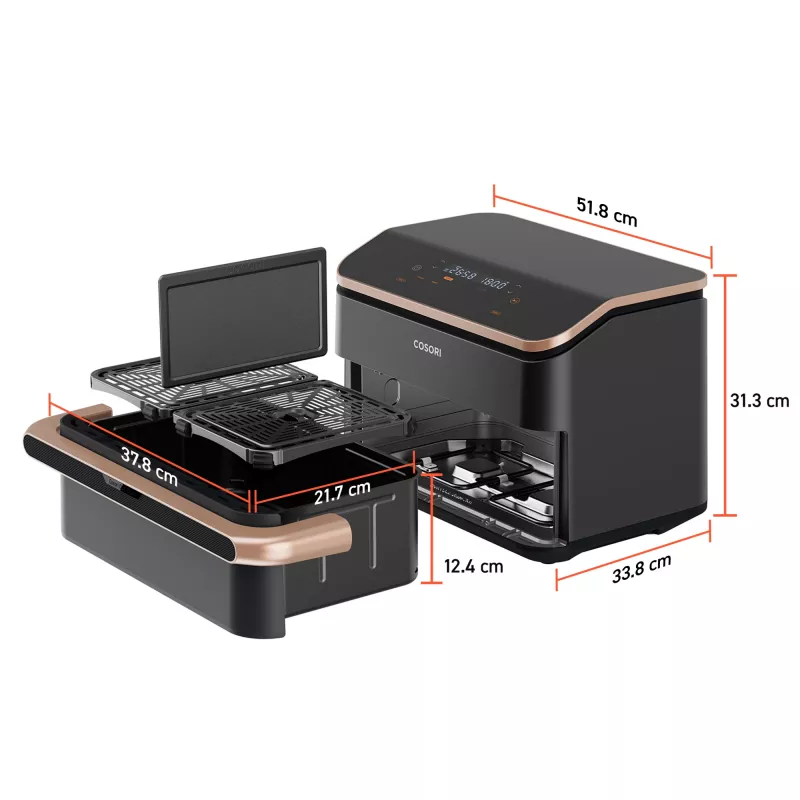 Cosori Dual Blaze Twinfry Chef Edition Double 10 L Stand-alone 2800 W Hot air fryer Dark Grey, Rose gold