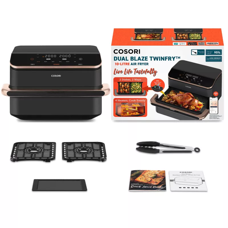 Cosori Dual Blaze Twinfry Chef Edition Double 10 L Stand-alone 2800 W Hot air fryer Dark Grey, Rose gold