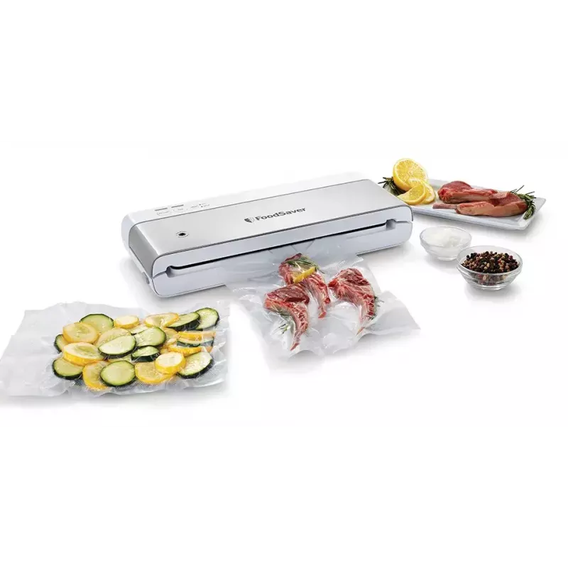 Vacuum sealer FoodSaver VS0100X — rotary control, includes roll and 4 vacuum bags, silver-white