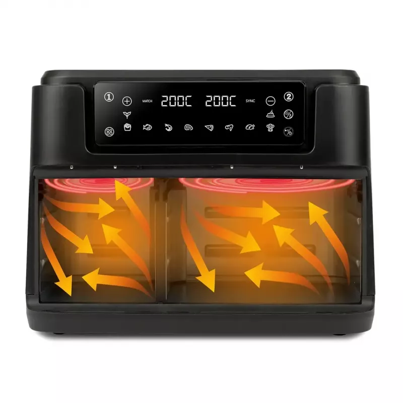 Hot air fryer Girmi FG26, double-basket countertop fryer, 9 L total (5.5 L + 3.5 L), 2400 W, 10 programs, up to 200 °C