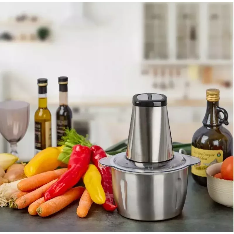 Electric chopper HEINRICH'S HMZ 8849 — 2 L, 500 W, ice crushing, vegetable and fruit cutter, grey