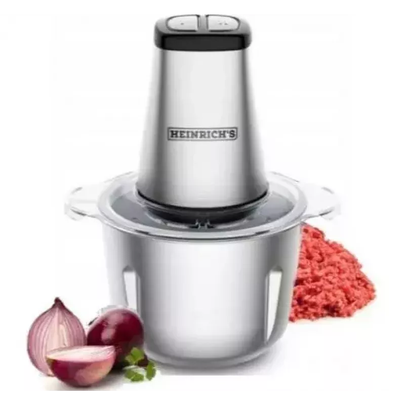 Electric chopper HEINRICH'S HMZ 8849 — 2 L, 500 W, ice crushing, vegetable and fruit cutter, grey