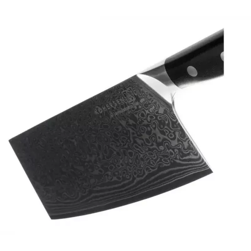 Cleaver KOHERSEN Elegance Ebony Wood Damascus steel cleaver 16.5 cm, 60 HRC, 13 cm handle, 335 g