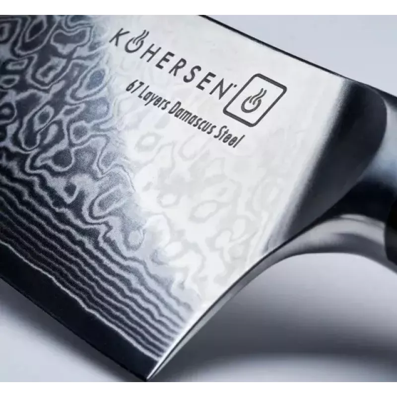 Cleaver KOHERSEN Elegance Ebony Wood Damascus steel cleaver 16.5 cm, 60 HRC, 13 cm handle, 335 g