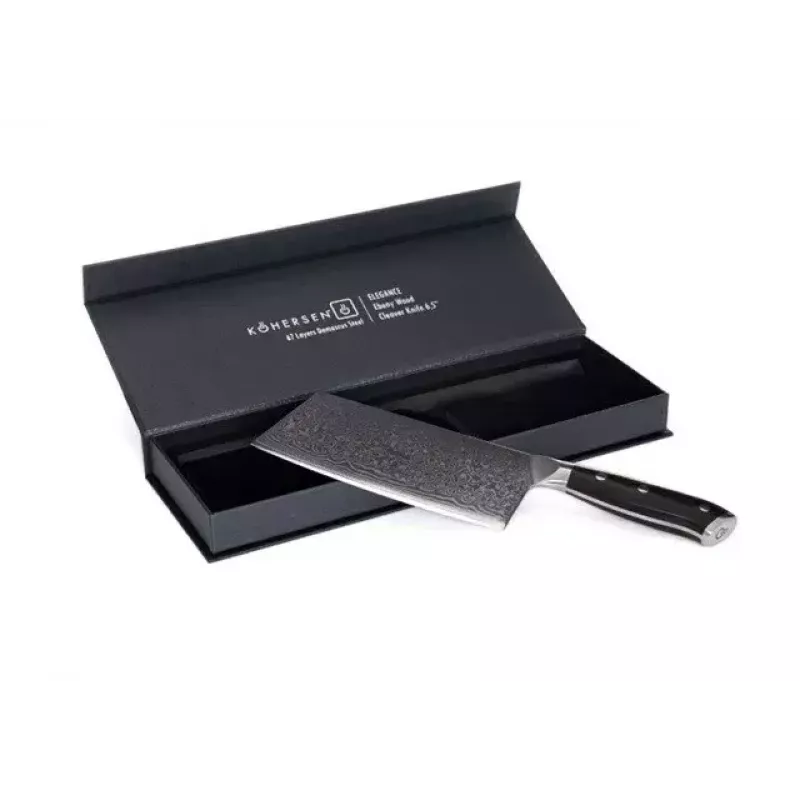Cleaver KOHERSEN Elegance Ebony Wood Damascus steel cleaver 16.5 cm, 60 HRC, 13 cm handle, 335 g
