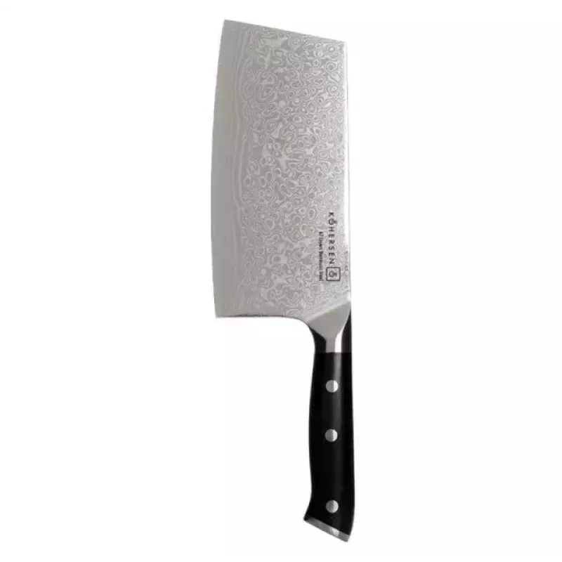 Cleaver KOHERSEN Elegance Ebony Wood Damascus steel cleaver 16.5 cm, 60 HRC, 13 cm handle, 335 g