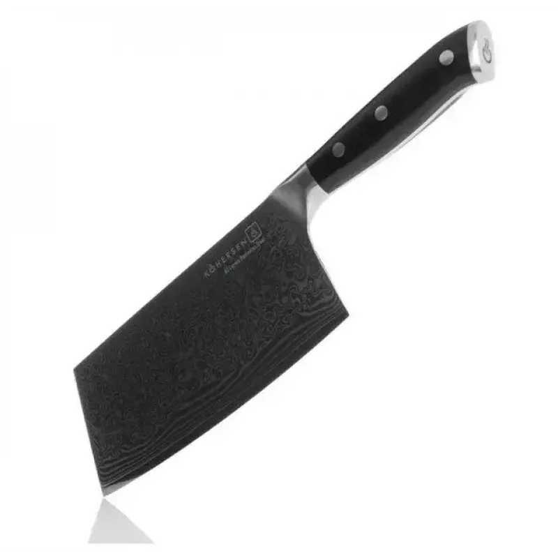 Cleaver KOHERSEN Elegance Ebony Wood Damascus steel cleaver 16.5 cm, 60 HRC, 13 cm handle, 335 g