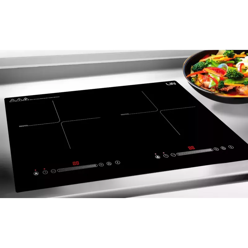 Induction hob LIN LI2H-180, built-in 2-zone, 3200 W, touch control, black glass-ceramic
