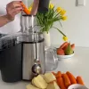 Centrifugal juicer MPM MSO-18-M, 1000 W motor, 1 L juice container, 2-step control, stainless steel, black/silver