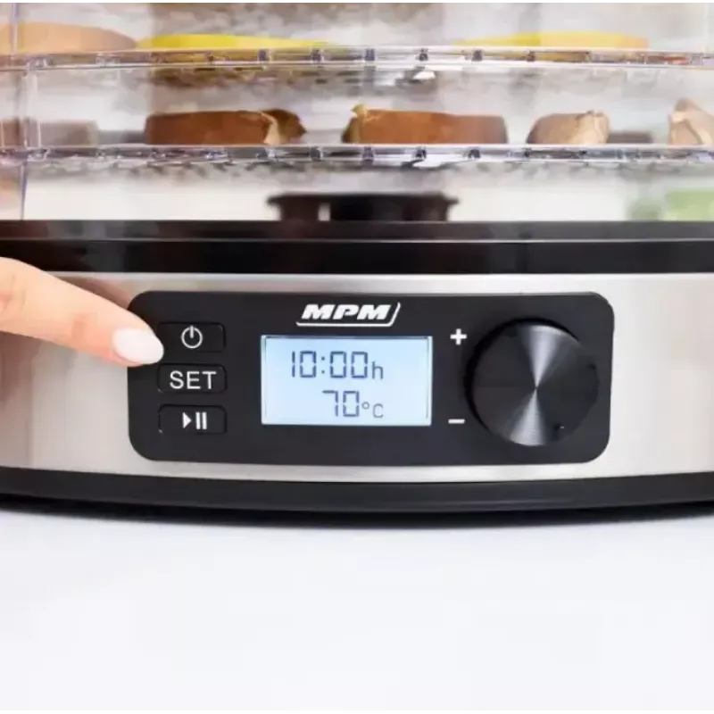 Food dryer MPM MSG-12 dehydrator, 6 trays, 380 W, 35–75 °C, 0.5–36 h timer, stainless steel housing