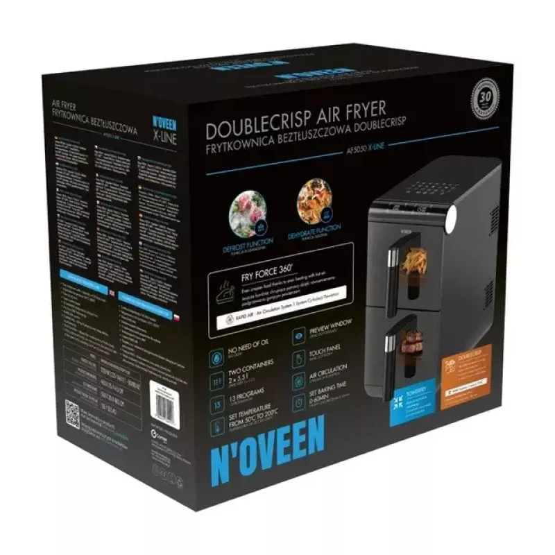 Electric hot air fryer NOVEEN AF5050, 11 L capacity, 1700 W, 13 programs, 50–200°C, digital touch control