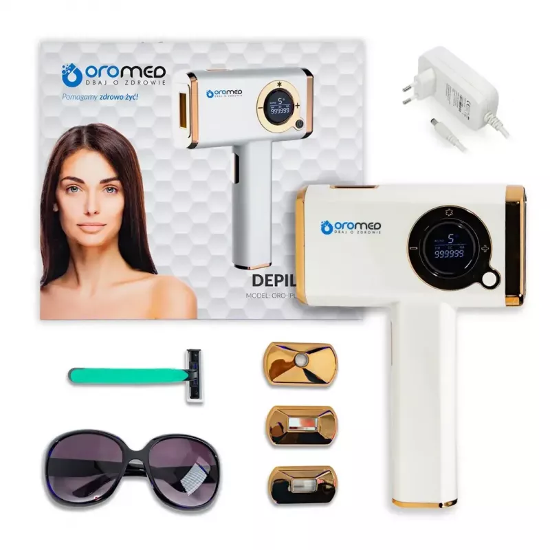 Epilator ORO-MED ORO-IPL ICE – IPL laser hair and body depilator, 48 W, 3 removable heads, safety glasses