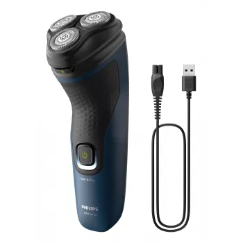 Electric Men's Shaver Philips S1151/00 rotation 3-head, NiMH battery, wet & dry, 40 min runtime, black/blue