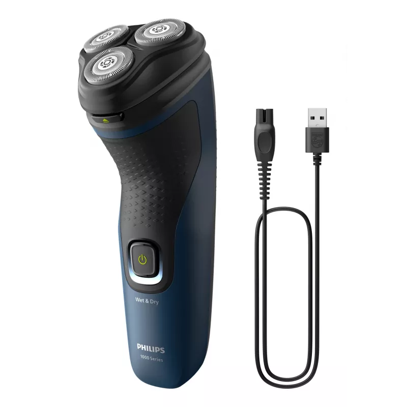 Electric Men's Shaver Philips S1151/00 rotation 3-head, NiMH battery, wet & dry, 40 min runtime, black/blue