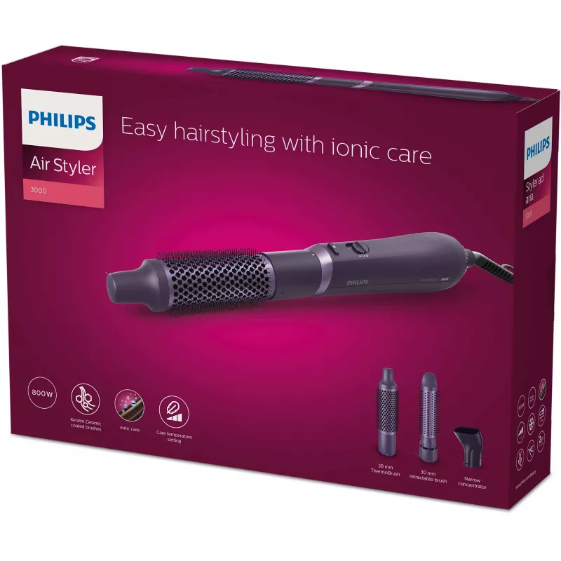 Hair styling kit Philips 3000 series BHA305/00 — 800 W, 3 heating levels, 3 attachments, purple