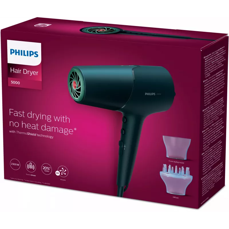 Hair dryer Philips BHD512/00 2300 W, 6 heat/speed settings, ionic, diffuser & concentrator, navy