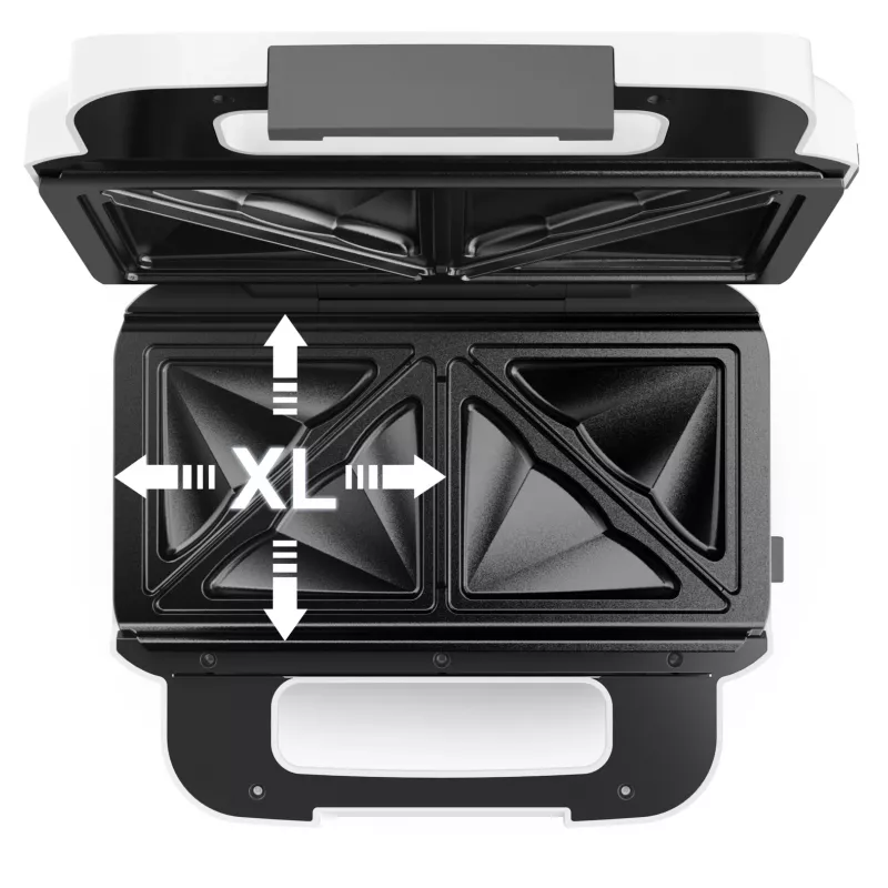 Sandwich maker Tefal SW7011 — 850 W, stainless steel and white, compact 238×276×98 mm