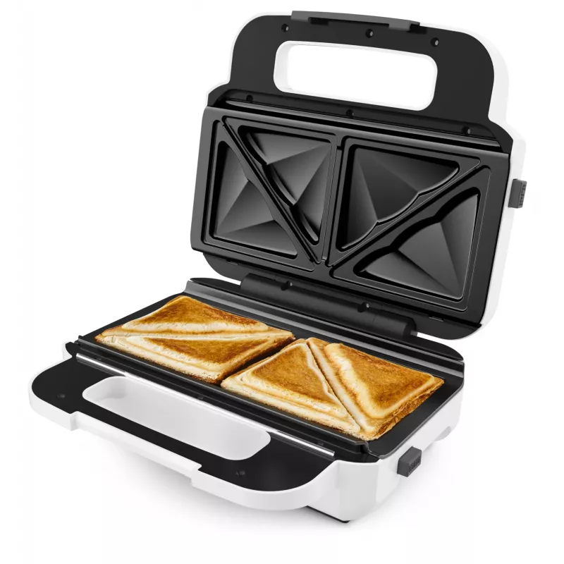 Sandwich maker Tefal SW7011 — 850 W, stainless steel and white, compact 238×276×98 mm
