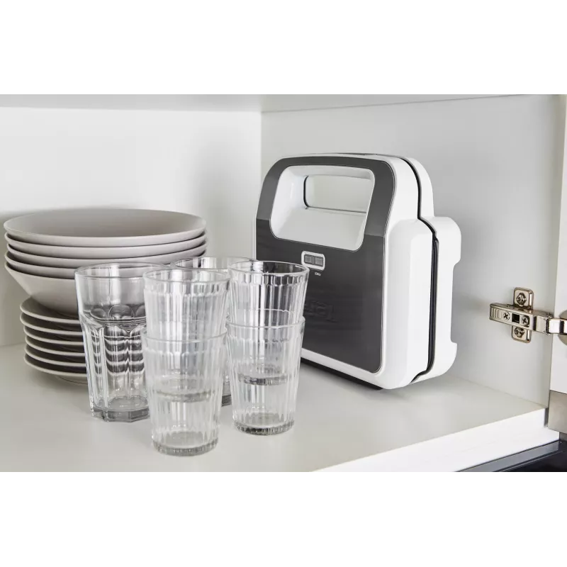 Sandwich maker Tefal SW7011 — 850 W, stainless steel and white, compact 238×276×98 mm