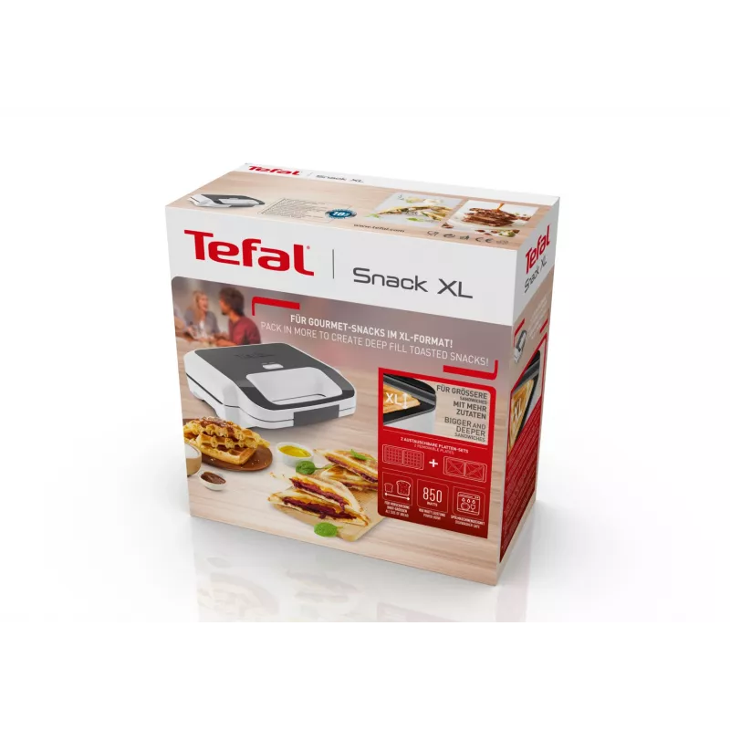 Sandwich maker Tefal SW7011 — 850 W, stainless steel and white, compact 238×276×98 mm
