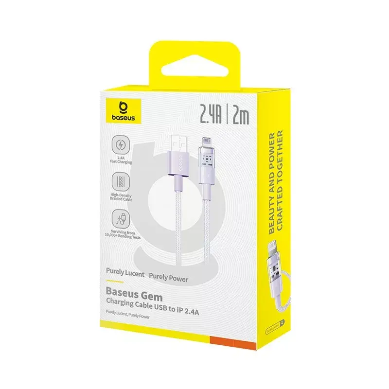 USB charging cable Baseus Gem P10373003511-01 — 2 m, 2.4 A, USB-A to Lightning, purple