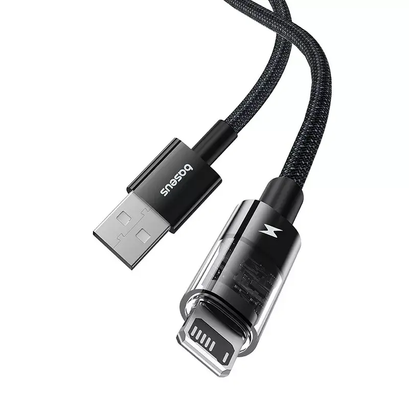 USB charging cable Baseus Gem P10373003111-00, 1 m, 2.4 A, Nylon jacket, Lightning, USB-A, Black