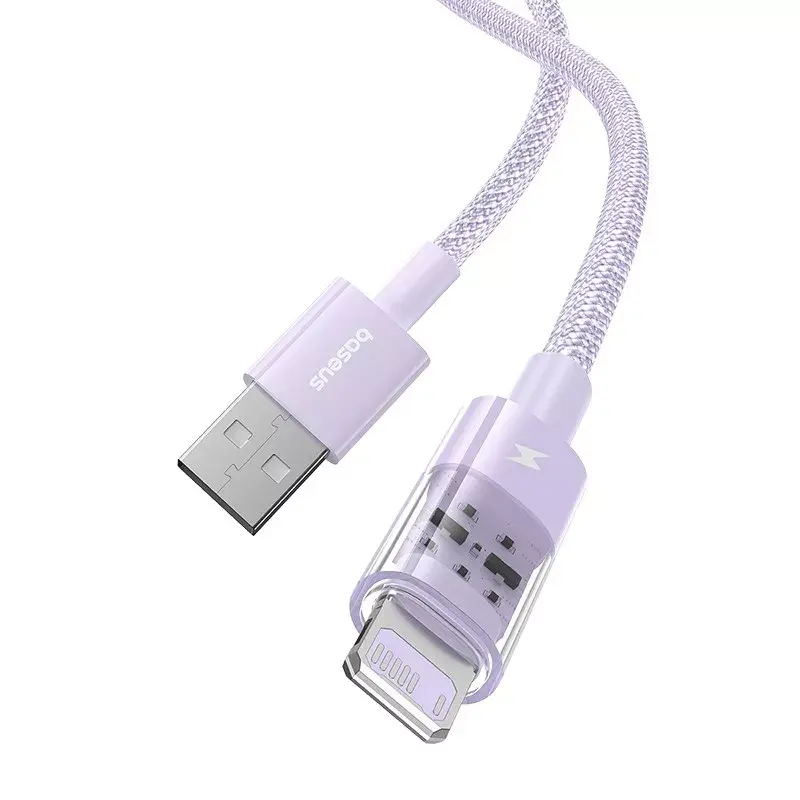 USB cable Baseus Gem P10373003511-00 — 1 m nylon, Lightning to USB-A, 2.4 A fast charging, purple