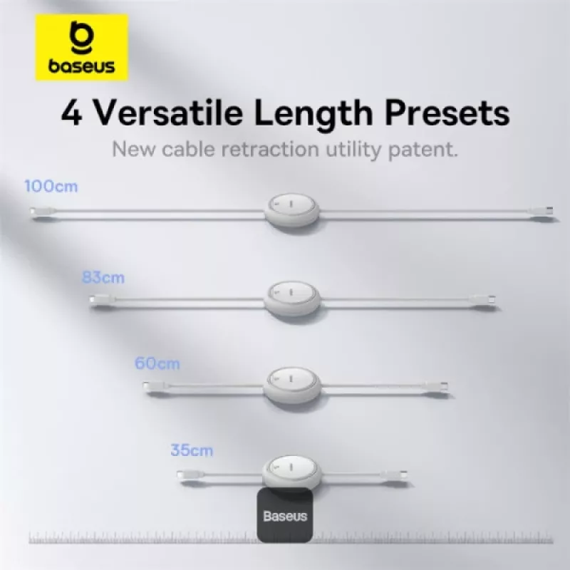BASEUS Free2pull Expandable USB C To Ip Ligtning Fast Charging Cable 1 M 20 W White