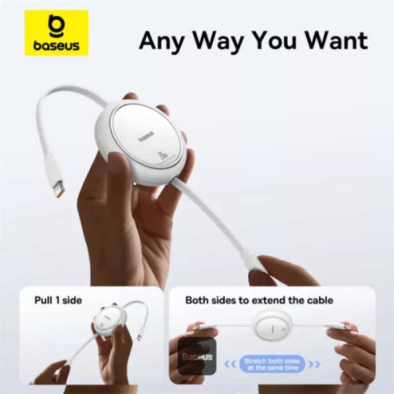 BASEUS Free2pull Expandable USB C To Ip Ligtning Fast Charging Cable 1 M 20 W White
