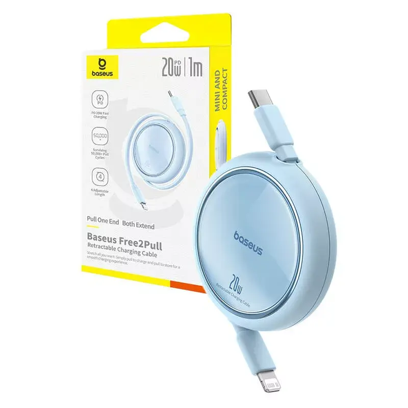 USB-C to Lightning cable Baseus Free2Pull 20W, 1 m, blue, 480 Mbps, USB PD