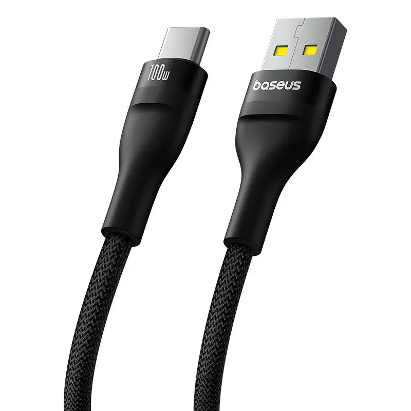USB A to USB C cable Baseus Flash 2 1m 100W Black, USB PD, 480 Mbps, Nylon