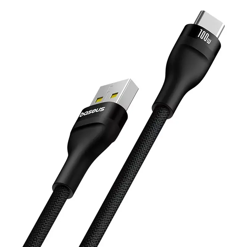 USB A to USB C cable Baseus Flash 2 1m 100W Black, USB PD, 480 Mbps, Nylon