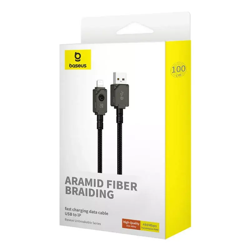USB-A to Lightning cable Baseus P10355802111-00 — 1 m, 5V/2.4A, USB PD, Aramid fibre, Black