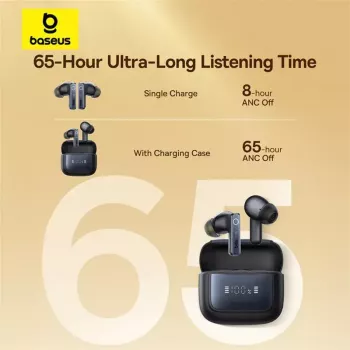 True Wireless in-ear headset Baseus 35 True — Bluetooth 5.3, ANC, 8 h playback (ANC off), 65 h with case, 800 mAh case, USB-C, black