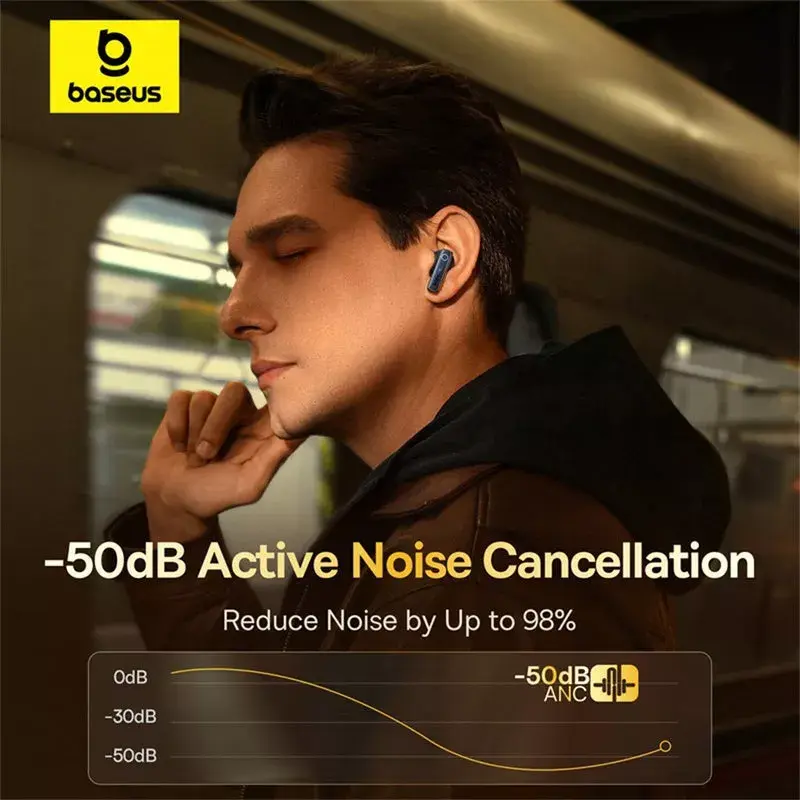 True Wireless in-ear headset Baseus 35 True — Bluetooth 5.3, ANC, 8 h playback (ANC off), 65 h with case, 800 mAh case, USB-C, black