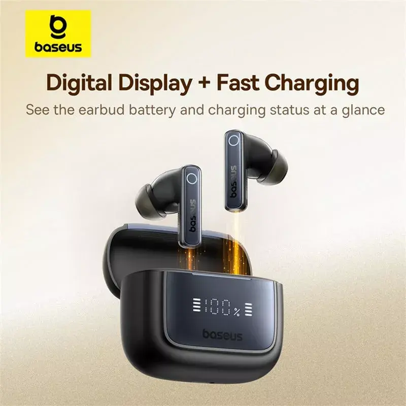 True Wireless in-ear headset Baseus 35 True — Bluetooth 5.3, ANC, 8 h playback (ANC off), 65 h with case, 800 mAh case, USB-C, black