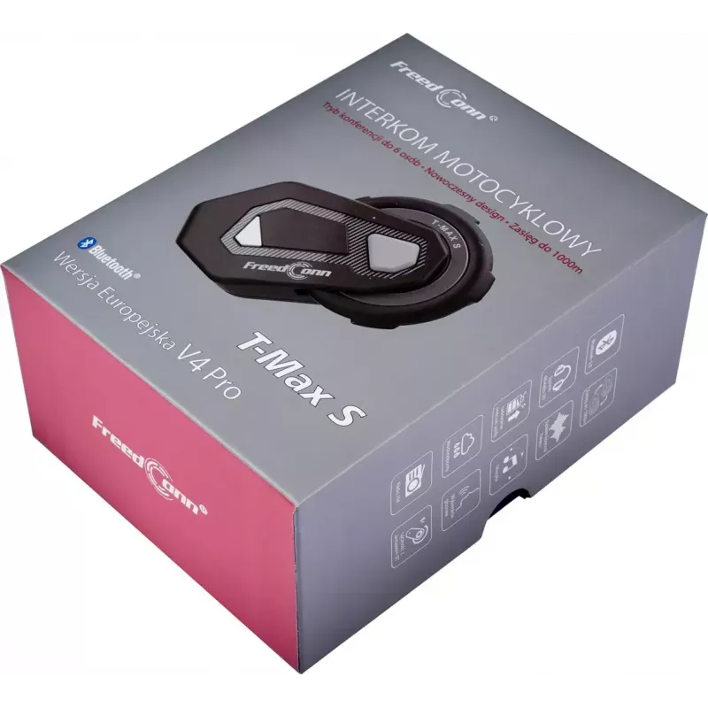 Headset FreedConn T-MAX S V4 PRO SINGLE — Bluetooth 5.1, Intercom up to 1000 m, FM radio, 11 h talk time, LiPo 500 mAh