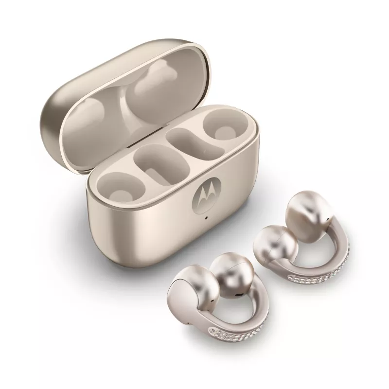 Headset Motorola Moto Buds Loop Bluetooth ear-clip-on binaural, Dolby Atmos, Bluetooth 5.0, ANC, 8 h playback, charging case 520 mAh, beige